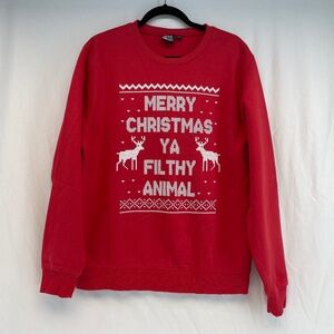 Merry Christmas Ya Filthy Animal Crewneck Sweater Freakin Tees Red Size Medium